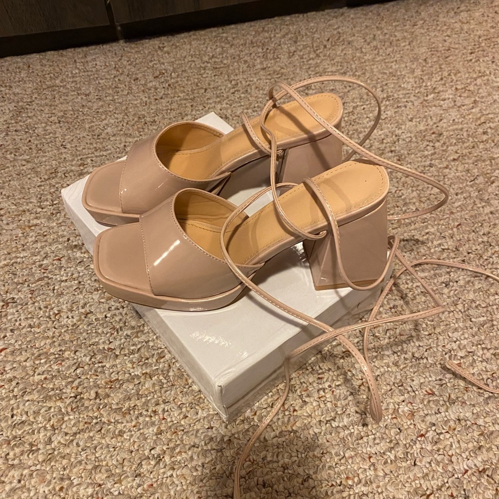 SHEIN Nude Strappy Block Heels
